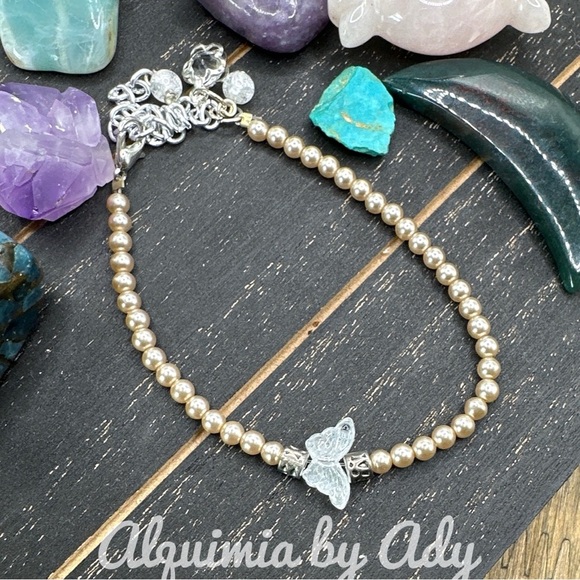 Crystal Edison rice pearls and clear quartz adjustable tennis bracelet - Picture 1 of 1